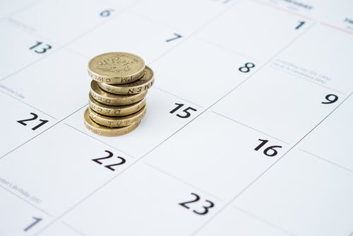 coins on calendar