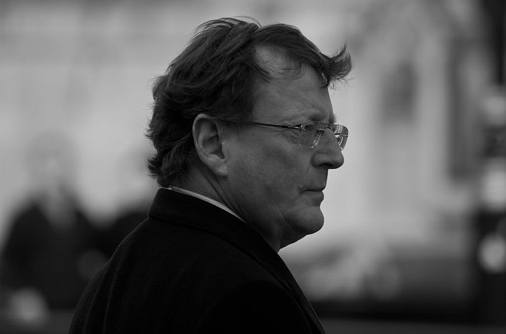 Black and white picture of David Trimble in side profile