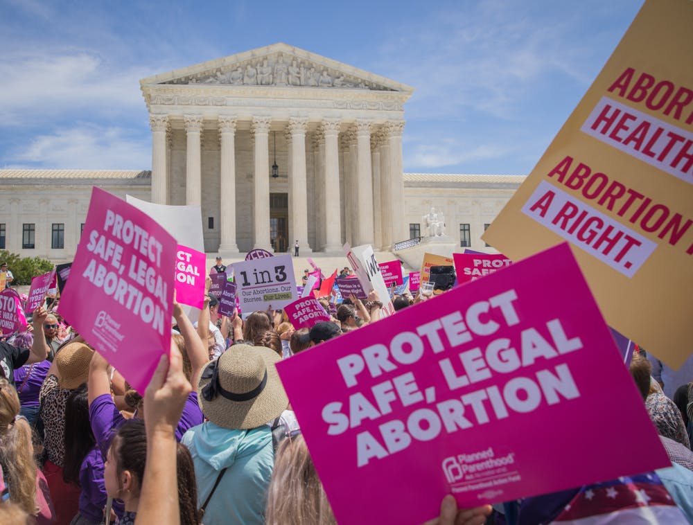 Pro-choice protesters outside the US Supreme Court
