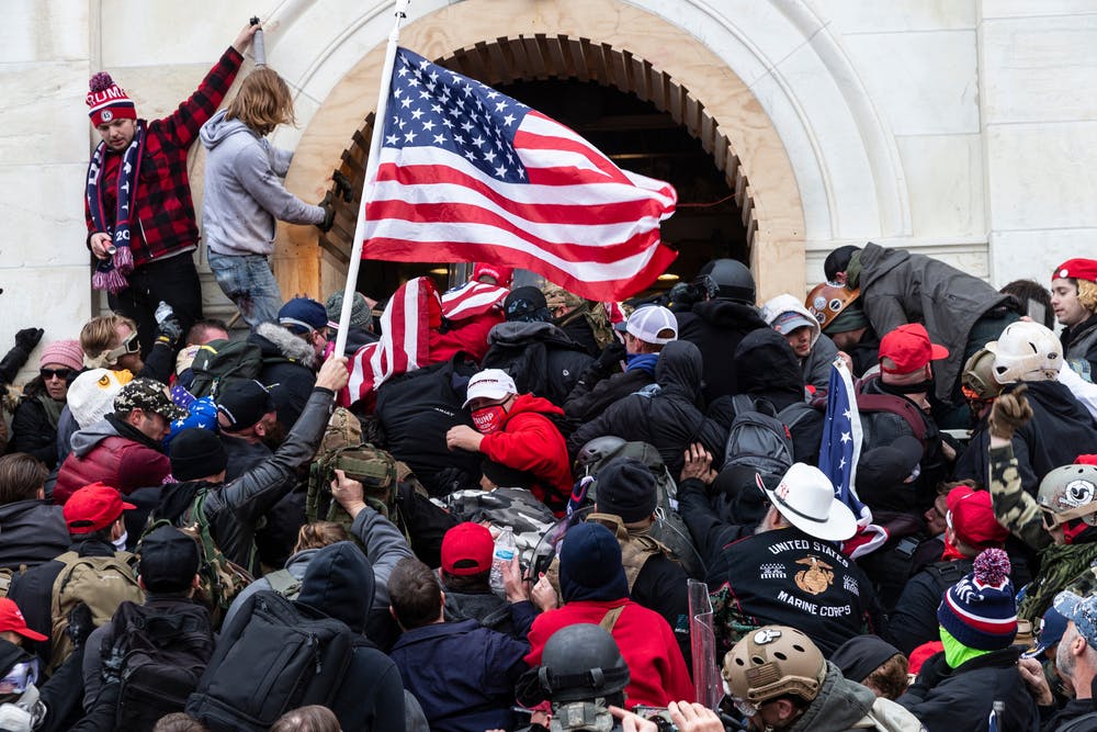 January 6 rioters at the entrance to the Capitol